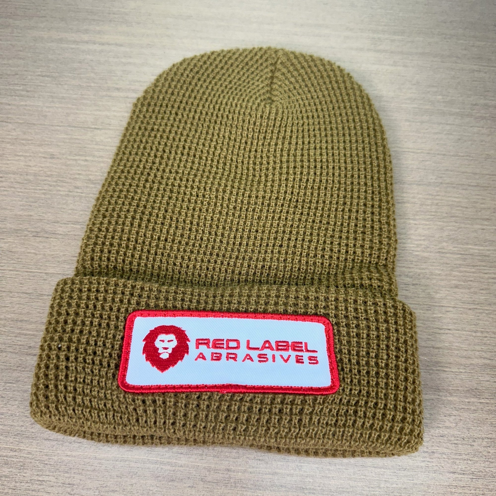 Red Label Patch Brown Waffle Knit Beanie - Red Label Abrasives