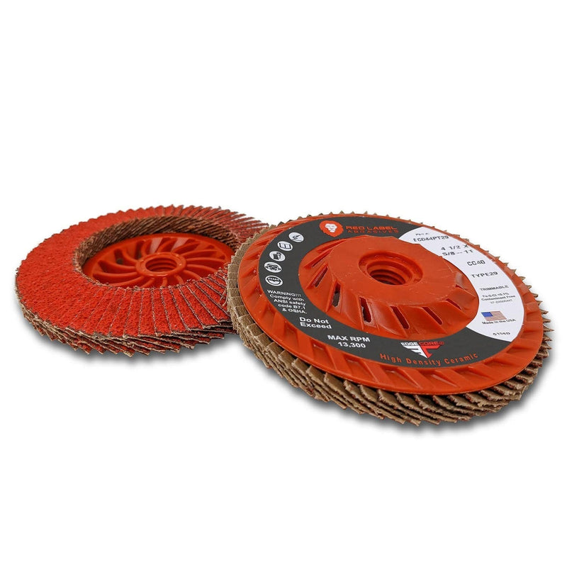 EdgeCore Ceramic High Density 4 1/2 x 5/8-11 T29 Flap Discs - Red Label Abrasives