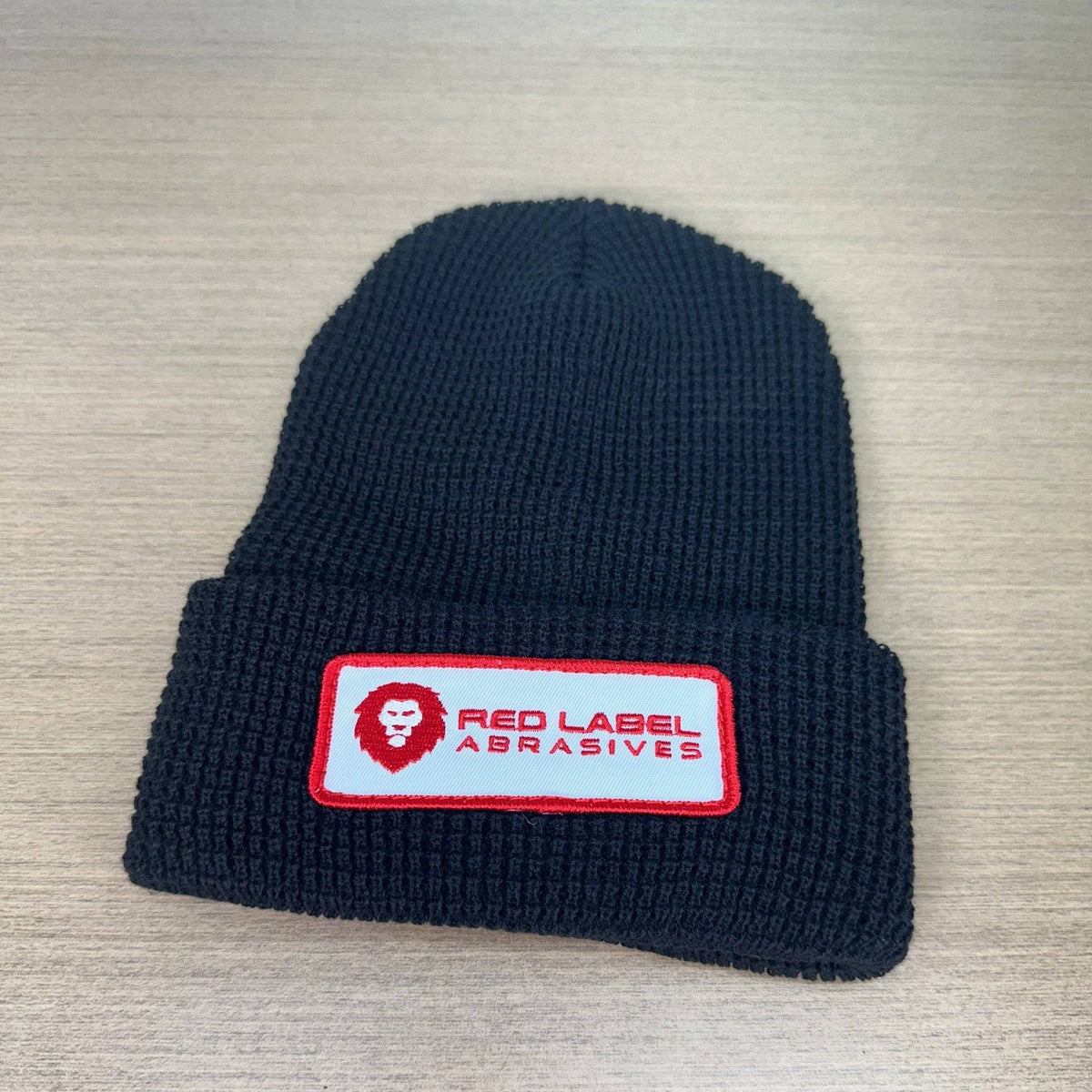 Red Label Patch Black Waffle Knit Beanie - Red Label Abrasives